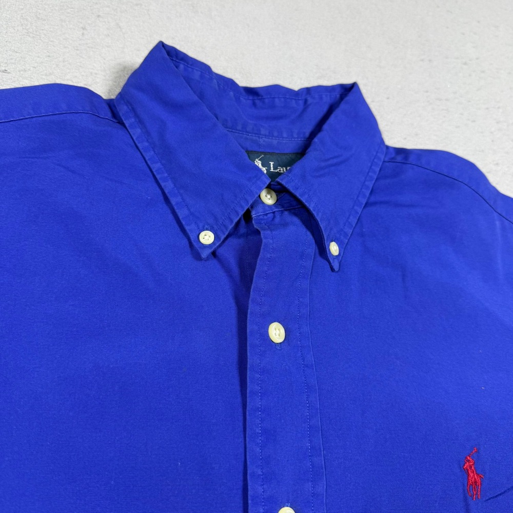 Ralph Lauren Mens Classic Fit Short Sleeve Button Down Shirt Royal Blue Medium